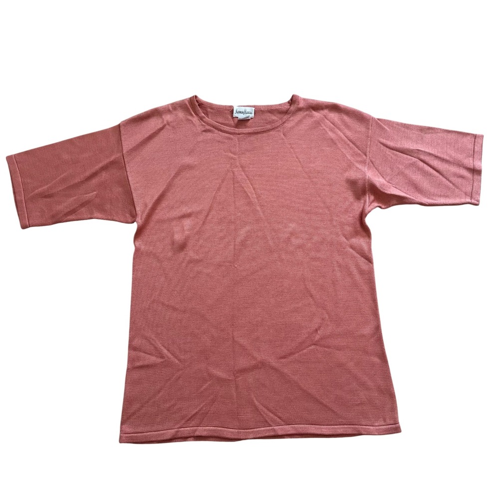 Neiman Marcus Womens Dusty Rose 100% Silk Short Sleeve Knit Sweater Top Large